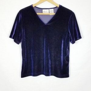 🌹Vintage Deep Purple Velvet Short Sleeve Top Sz L